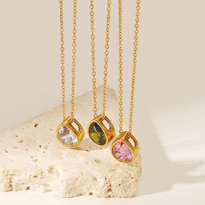 18K Water Drop Zircon Pendant Necklace for Women