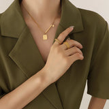 18K Square Geometric Clavicle Chain Necklace for Couple's Gift