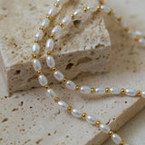 18K Stitching Pearl Long Necklace Freshwater Pearl Beaded Jewelry