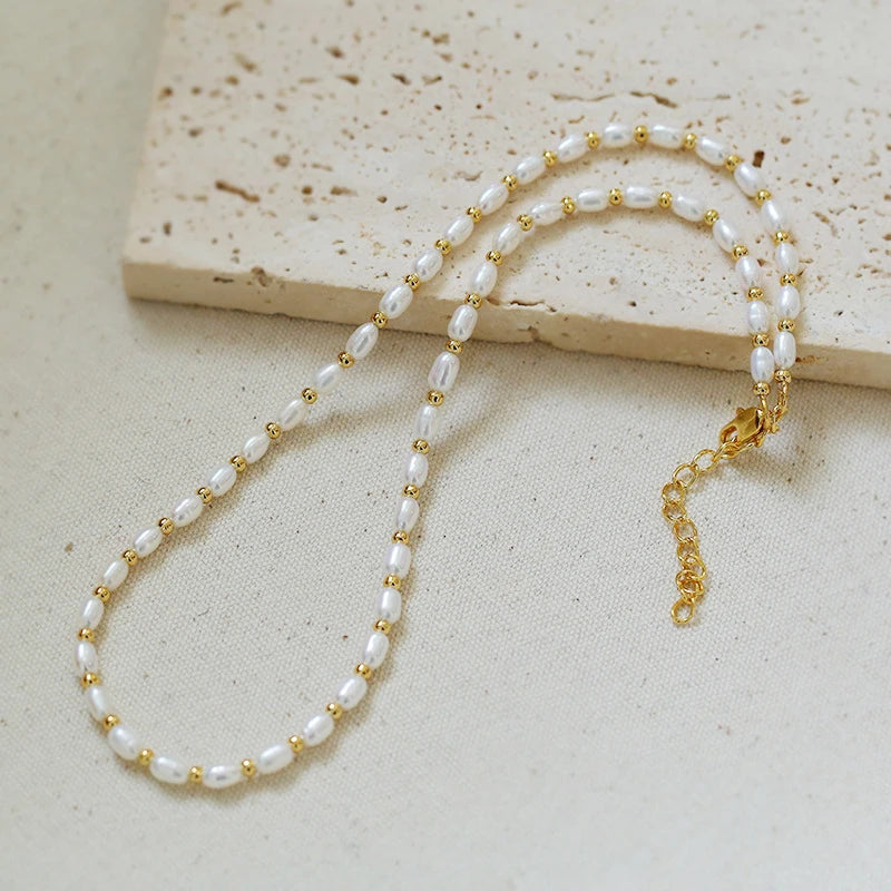 18K Stitching Pearl Long Necklace Freshwater Pearl Beaded Jewelry