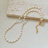 18K Stitching Pearl Long Necklace Freshwater Pearl Beaded Jewelry