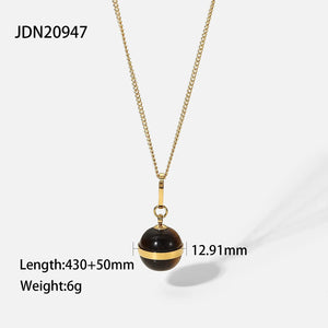 Vintage Tiger Eye Ball Pendant Necklace & Drop Earrings Set