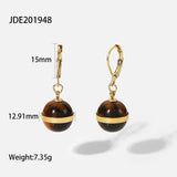 Vintage Tiger Eye Ball Pendant Necklace & Drop Earrings Set