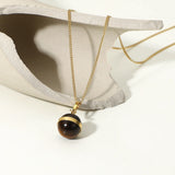 Vintage Tiger Eye Ball Pendant Necklace & Drop Earrings Set