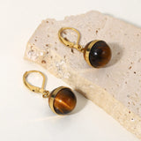 Vintage Tiger Eye Ball Pendant Necklace & Drop Earrings Set