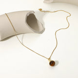 Vintage Tiger Eye Ball Pendant Necklace & Drop Earrings Set