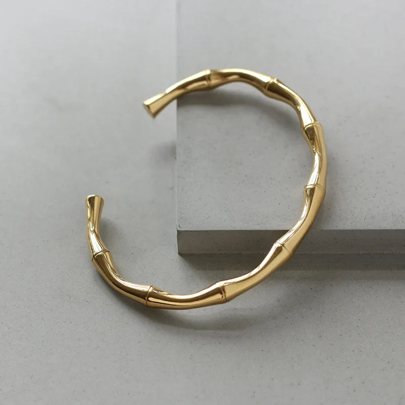 18K Retro Bamboo Bracelet Adjustable Bangle Jewelry Female Gift