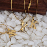 18K Flat Snake Bone Chain Letter Necklace Light Niche English 26 Letter Pendant