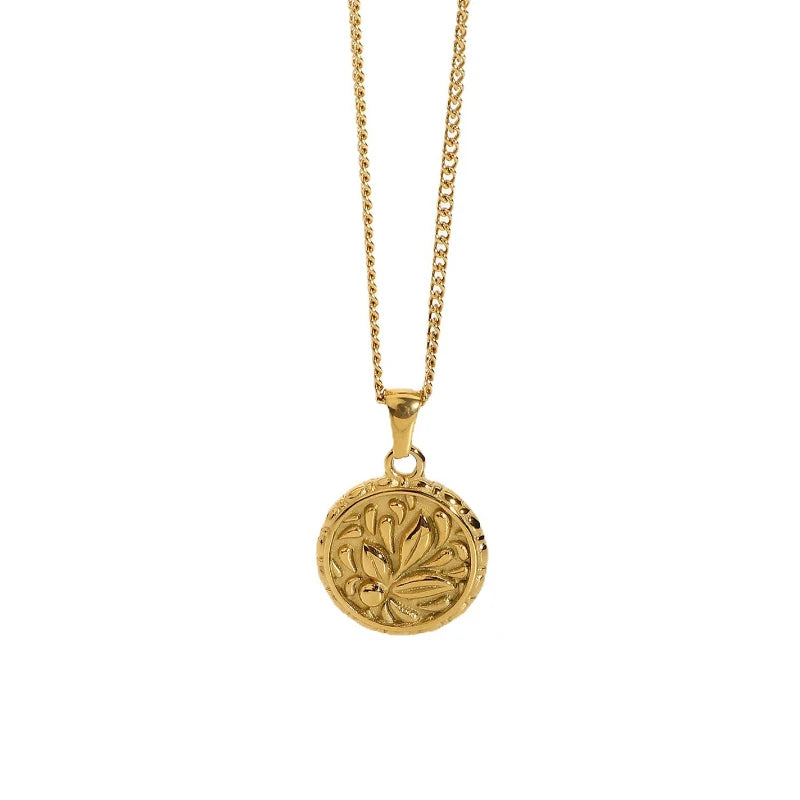 18K Flower Coin Clavicle Pendant Necklace Boho Jewelry