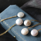 18K Freshwater Pearl Flat Round Button Pearl Clavicle Chain Necklace Choker