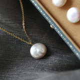 18K Freshwater Pearl Flat Round Button Pearl Clavicle Chain Necklace Choker