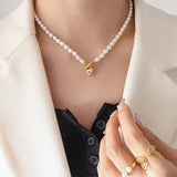 18K Pearl Heart Turquoise Buckle Pendant Necklace