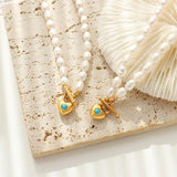 18K Pearl Heart Turquoise Buckle Pendant Necklace