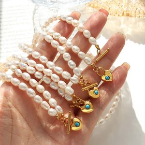 18K Pearl Heart Turquoise Buckle Pendant Necklace