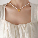 18K Pearl Heart Turquoise Buckle Pendant Necklace
