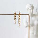 18K Freshwater Pearls Earrings Stud Asymmetrical Chain Long Drop Earrings