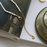 18K Freshwater Pearls Moon Clavicle Necklace Tin foil Folds Crescent Pendants