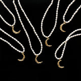 18K Freshwater Pearls Moon Clavicle Necklace Tin foil Folds Crescent Pendants