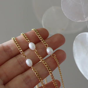 18K Freshwater Pearls Long Necklace Rice Grains Passepartout Clavicle Chain