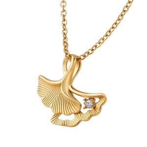 Ginkgo Leaf Clavicle Chain Necklace Zircon Pendant Jewelry