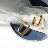 18K Heavy Solid U Shaped Square Hoop Earring Hollow Drop Earrings