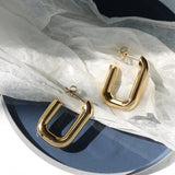 18K Heavy Solid U Shaped Square Hoop Earring Hollow Drop Earrings