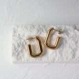 18K Heavy Solid U Shaped Square Hoop Earring Hollow Drop Earrings
