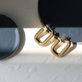 18K Heavy Solid U Shaped Square Hoop Earring Hollow Drop Earrings