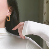 18K Heavy Solid U Shaped Square Hoop Earring Hollow Drop Earrings