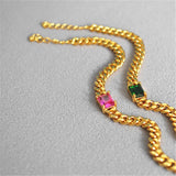 Hip Hop Green Crystal Zircon Cuban Chain Bracelet