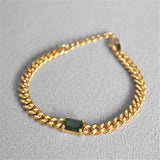 Hip Hop Green Crystal Zircon Cuban Chain Bracelet