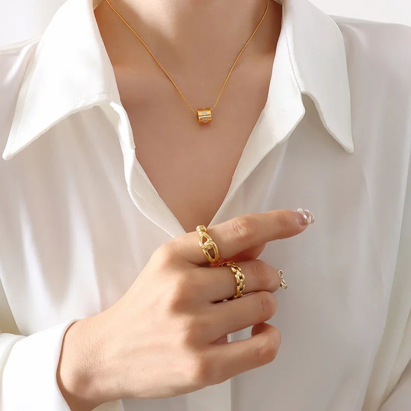 18K Snake Bone Chain Zircon Necklace
