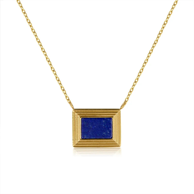 Vintage Lapis Lazuli Clavicle Necklace Famous Painting Photo Frame Pendant
