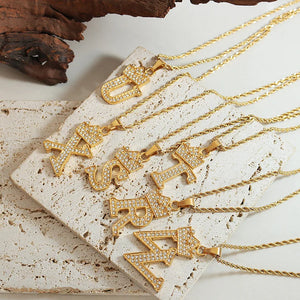 18K Zircon Clavicle Chain Necklace Pendant Letter Jewelry