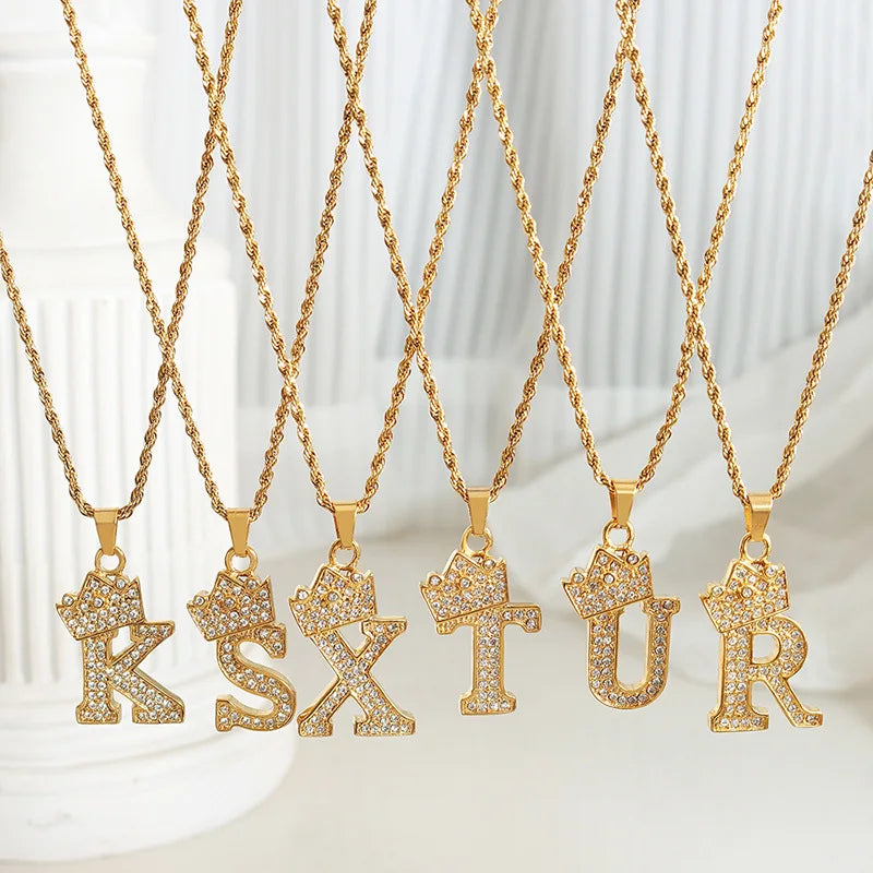 18K Zircon Clavicle Chain Necklace Pendant Letter Jewelry