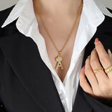18K Zircon Clavicle Chain Necklace Pendant Letter Jewelry