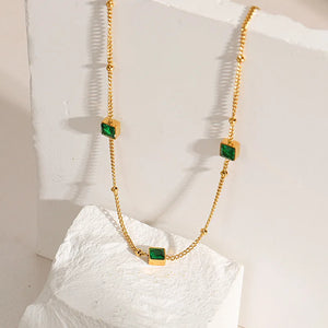 18K Green Zircon Clavicle Chain Necklace
