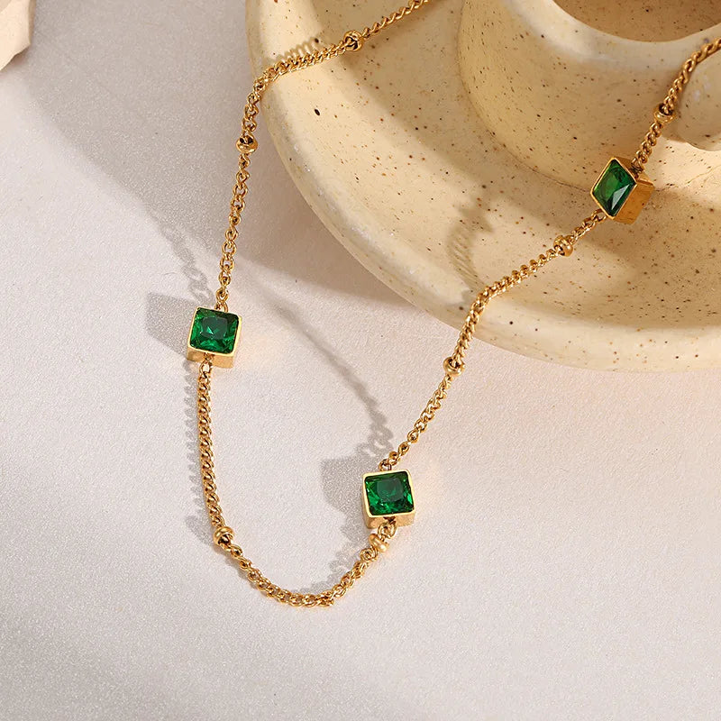 18K Green Zircon Clavicle Chain Necklace