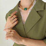 18K Light Cuban Chain Bracelet Necklace Set Crystal Stone Jewelry