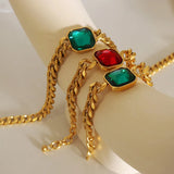 18K Light Cuban Chain Bracelet Necklace Set Crystal Stone Jewelry