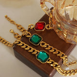 18K Light Cuban Chain Bracelet Necklace Set Crystal Stone Jewelry