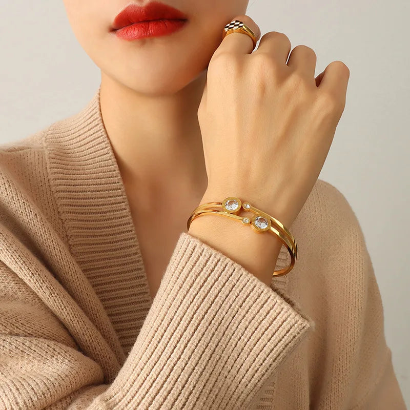 Elastic Zircon Cuff Bracelet Bangle Wrap for Family Gift