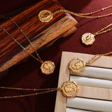 18K Light Embossed Girl Clavicle Chain Necklace Coin Necklace