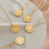 18K Light Embossed Girl Clavicle Chain Necklace Coin Necklace