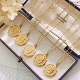 18K Light Embossed Girl Clavicle Chain Necklace Coin Necklace