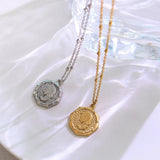 18K Light Embossed Girl Clavicle Chain Necklace Coin Necklace