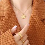 18K Light Embossed Girl Clavicle Chain Necklace Coin Necklace