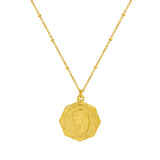 18K Light Embossed Girl Clavicle Chain Necklace Coin Necklace