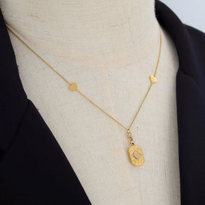 18K Light Embossed Goodluck Square Chain Necklace