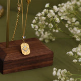 18K Light Embossed Goodluck Square Chain Necklace